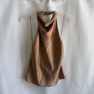 Brown Satin Cowl Neck Halter Top